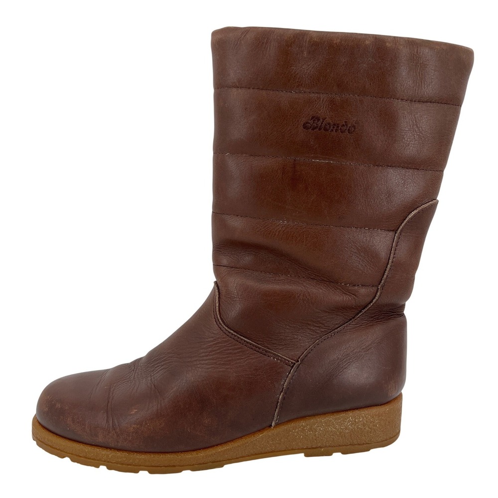 Blondo Mid Calf Winter Boots Womens 11 Brown Leather Quilted Zip Shearling Lined